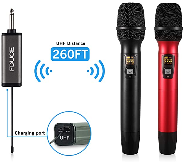 Wireless Microphone Dual Handheld System w/ Rechargeable Receiver